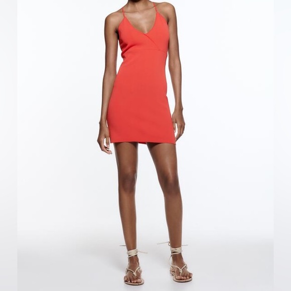 ZARA WATERMELON RED BANDAGE KNIT CUT OUT LACE UP CROSS BACK DRESS $49.90 - Picture 8 of 9
